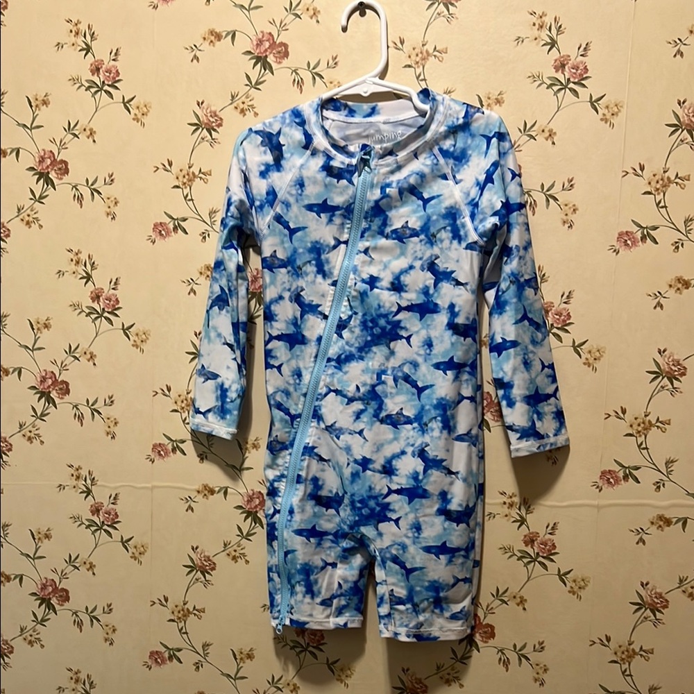 Jumping Beans Blue and White Rashguard Swimwear Kids/Toddler Size 4T
